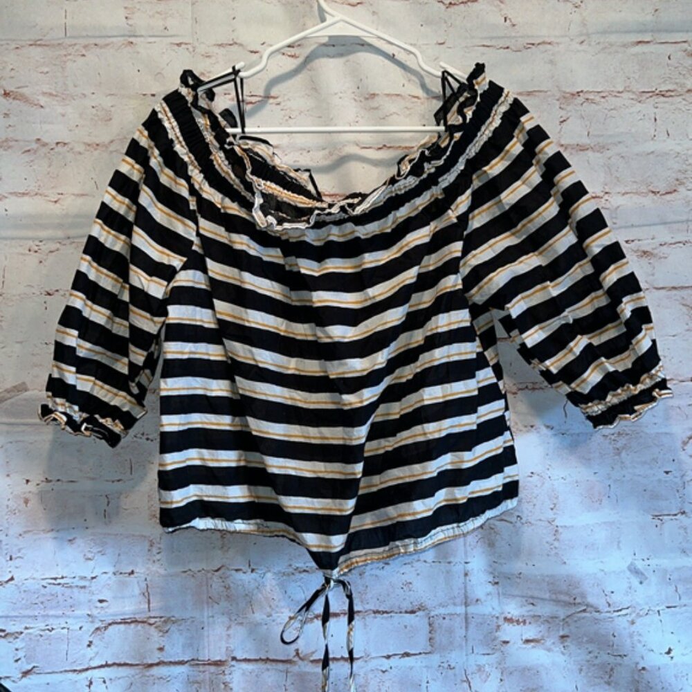 Who what wear lightweight cotton off the shoulder striped tie waist XL puffy